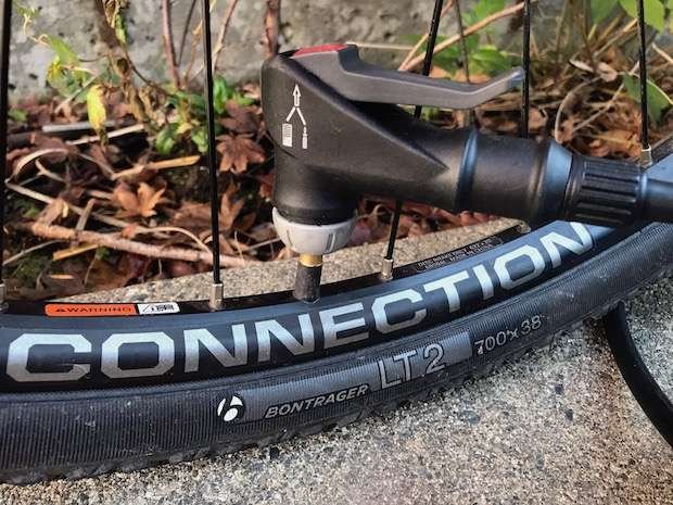 bicycle pump connected to valve