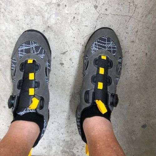 Top view of cycling shoes with boa system