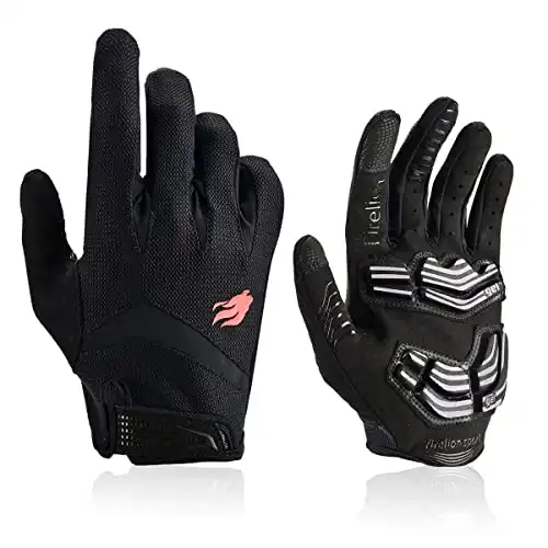 FIRELION Cycling Gloves Mountain Bike Gloves Road Racing Bicycle Gloves Gel Pad Riding Gloves Touch Screen Full Finger Gloves Black Medium